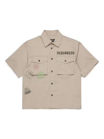Dsquared2 Kids' Logo-print Shirt In Beige