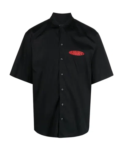 Dsquared2 Logo Print Short Sleeve Shirt In Black
