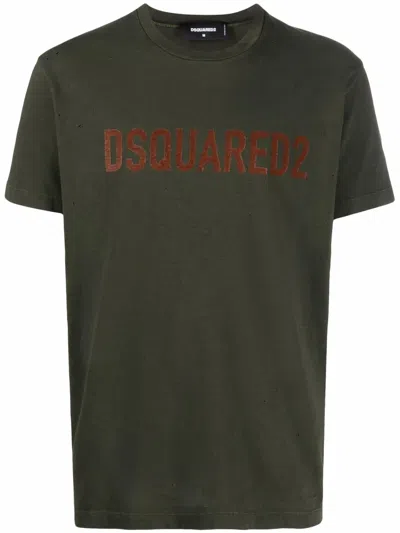 Dsquared2 Logoed Cool-fitting T-shirt With Distressed Detailing In Green