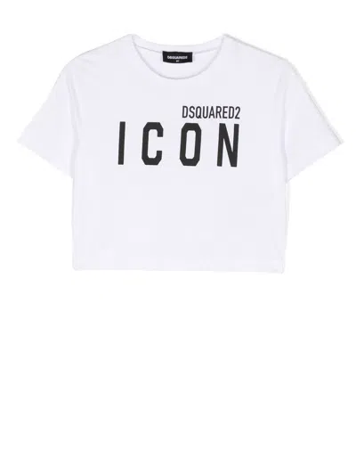 Dsquared2 Kids' Logo-print Short-sleeve T-shirt In Weiss