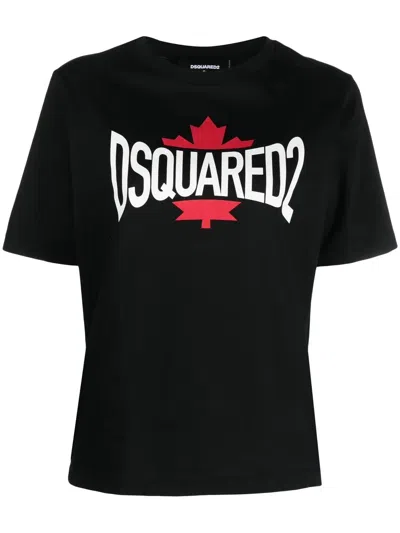 Dsquared2 Short Sleeve Printed Cotton T-shirt In Black