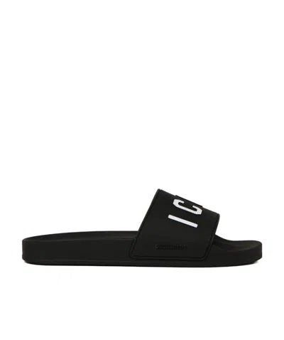 Dsquared2 Logo-print Open-toe Slides In Black