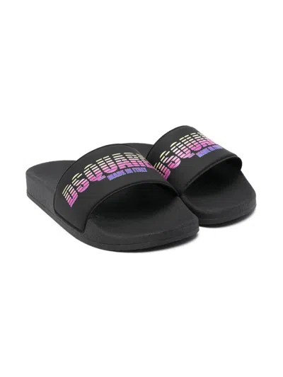Dsquared2 Kids' Logo-print Slides In Black