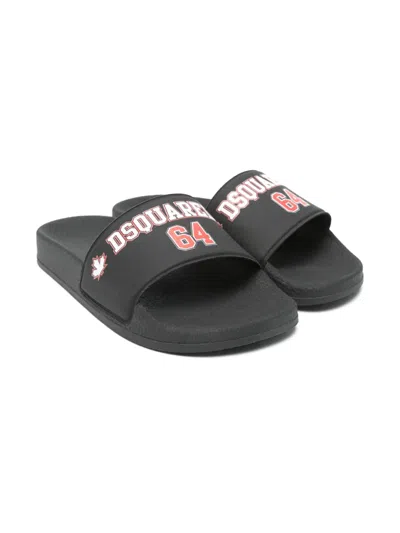 Dsquared2 Kids' Logo-print Slides In Black