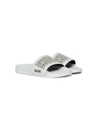 Dsquared2 Kids' Logo-print Slides In White