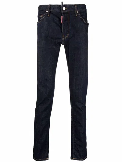 Dsquared2 Logo Print Slim-fit Jeans In Navy Blue