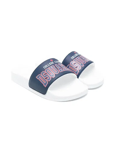 Dsquared2 Kids' Logo-print Slippers In Blue