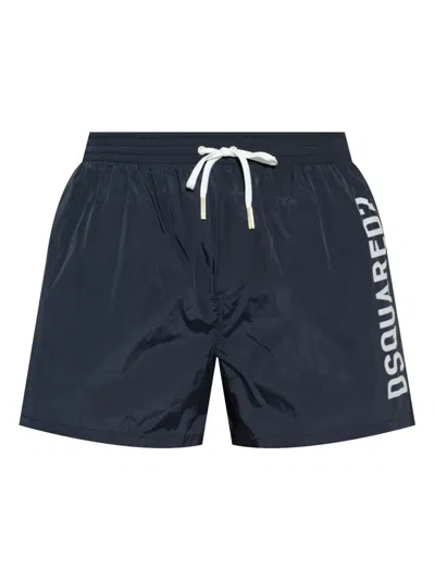 Dsquared2 Badeshorts Mit Logo-print In Blau