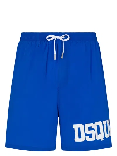 Dsquared2 Badeshorts Mit Logo-print In Blau