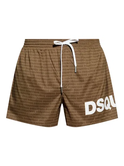 Dsquared2 Logo-print Swim Shorts In Brown