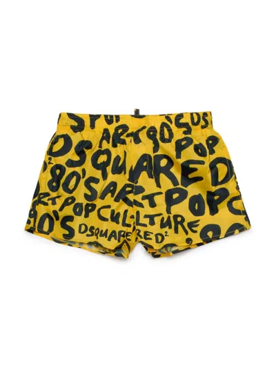 Dsquared2 Kids' Logo-print Swim Shorts In Yellow