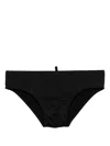 Dsquared2 Solid Color Swim Brief With Printed Maxi Logo In Black