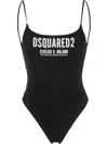 Dsquared2 D-squared2 Womans Black Stretch One-piece Swimsuit With Logo-print In Black