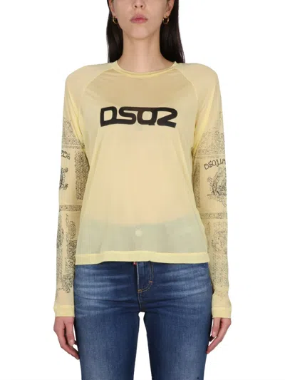 Dsquared2 Logo Print T Shirt In Yellow