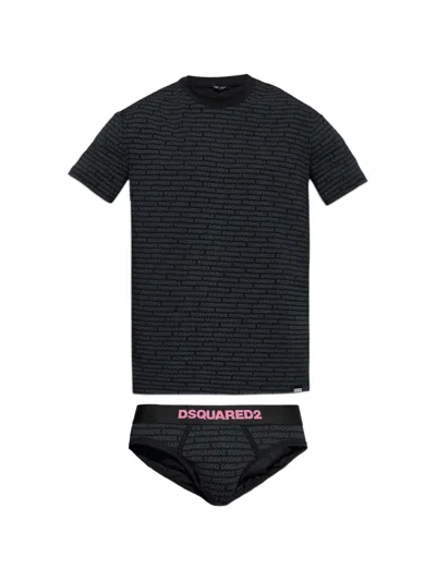 Dsquared2 Logo-print T-shirt And Boxers Set In Black