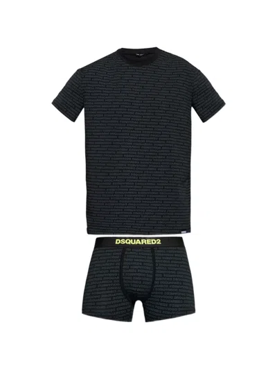 Dsquared2 Logo-print T-shirt And Boxers Set In Black