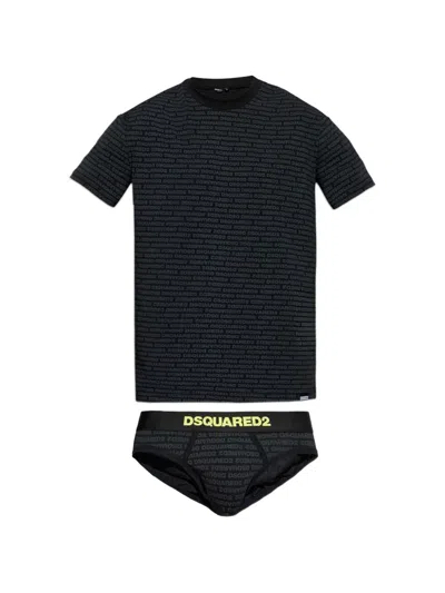 Dsquared2 Logo-print T-shirt And Briefs Set In Black