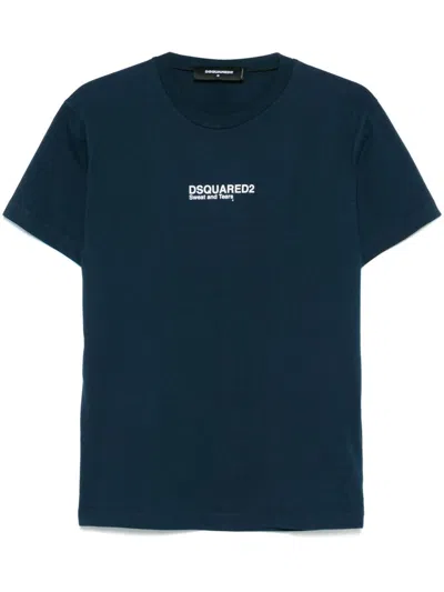 Dsquared2 Logo Crew Neck Cotton T-shirt In Blue