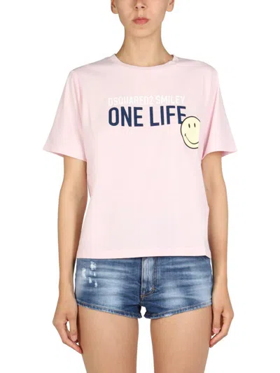 Dsquared2 Logo Print T-shirt In Pink