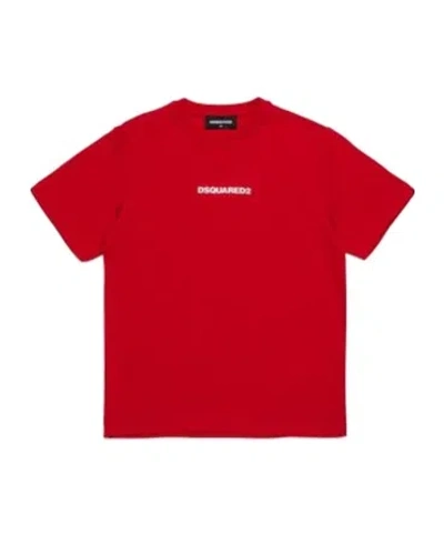 Dsquared2 Kids' Logo Detailed Crewneck T-shirt In Red