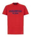 Dsquared2 Red Crewneck T-shirt With Logo Lettering On The Front In Cotton Man In Red