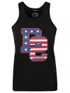 Dsquared2 Fitted Graphic Racerback Round Sleeveless Top In Black