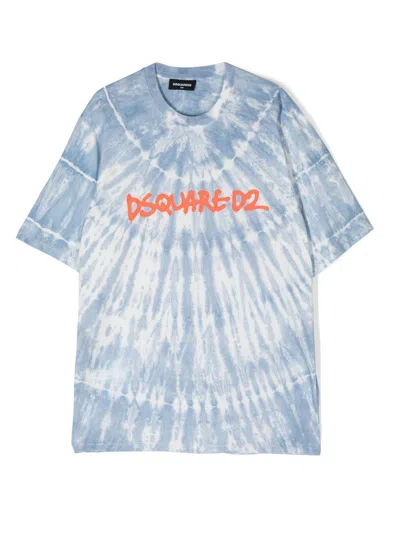 Dsquared2 Kids' Logo-print Tie-dye T-shirt In Blau