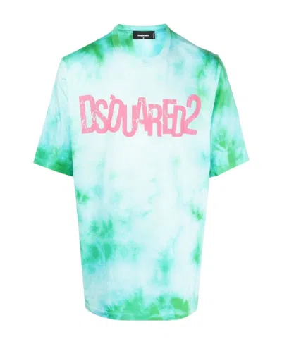 Dsquared2 Logo-print Tie-dye T-shirt In Blue