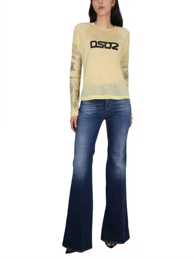 Dsquared2 Logo Print T Shirt In Yellow
