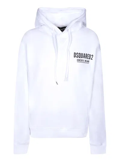 DSQUARED2 DSQUARED2 LOGO PRINT WHITE SWEATSHIRT WITH DRAWSTRING HOOD