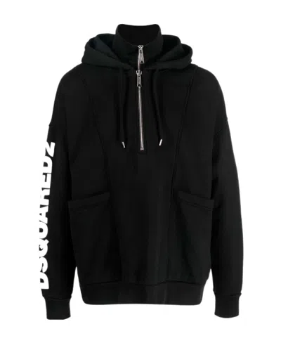 DSQUARED2 DSQUARED2 LOGO-PRINTED HALF-ZIPPED DRAWSTRING HOODIE
