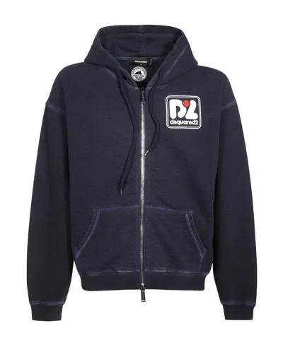 Dsquared2 Logo-print Zip-up Hoodie In Blue