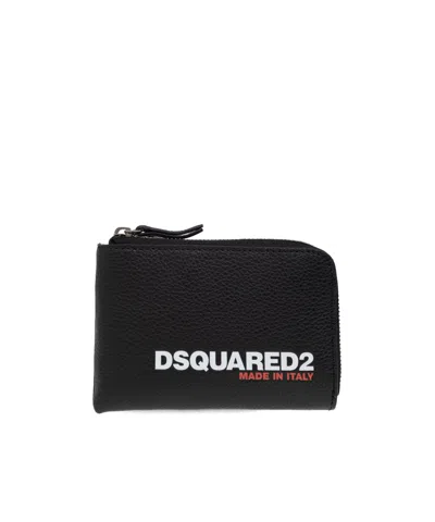 Dsquared2 Logo-print Zip-up Wallet In Black