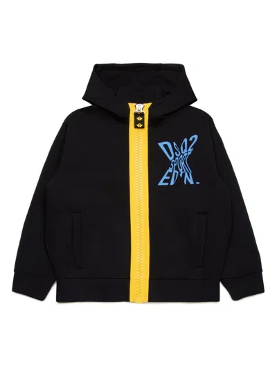 Dsquared2 Kids' Logo-print Zipped Hoodie In Black