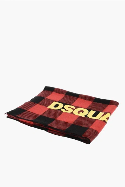 Dsquared2 Logo Printed Buffalo Check Blanket In Pink