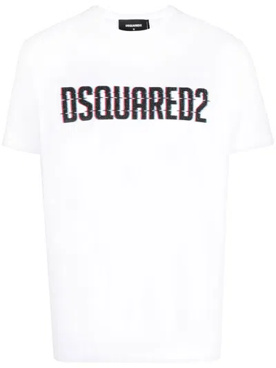 Dsquared2 Logo Printed Cotton T Shirt. In White