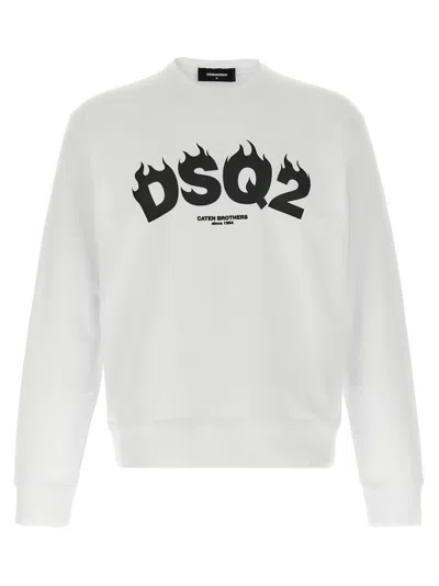 Dsquared2 Crew Neck Sweater Ribbed Cuffs In White
