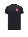 Dsquared2 Black T-shirt Featuring Striking Red Maple Leaf In Black