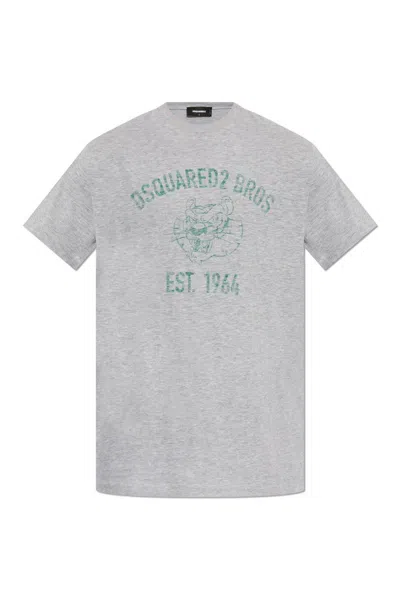 Dsquared2 Logo Printed Crewneck T-shirt In Grey Melange