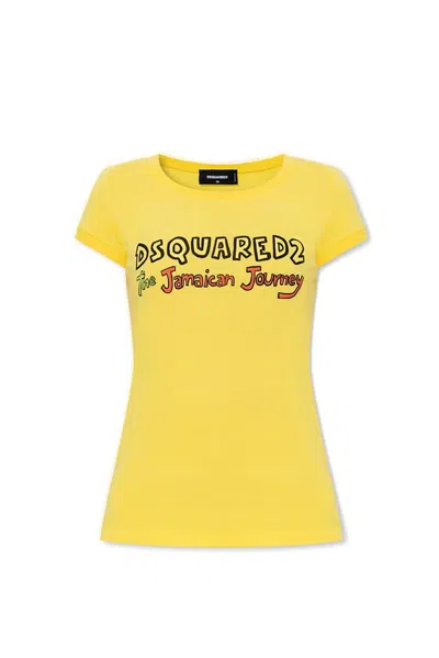 Dsquared2 Logo Printed Crewneck T In Yellow