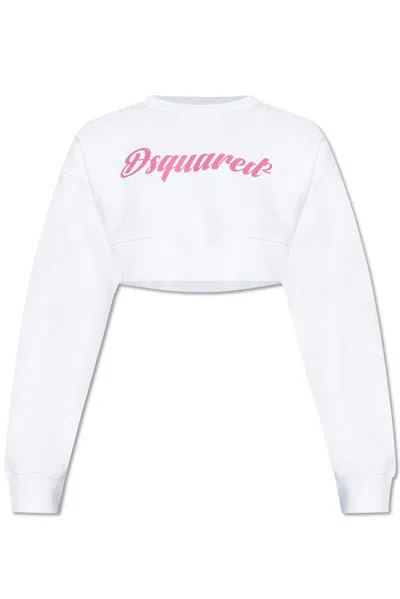 Dsquared2 Logo Printed Cropped Sweatshirt In White