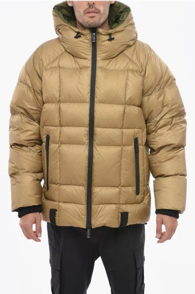 Dsquared2 Logo Printed Down Jacket With Zipped Pockets In Beige