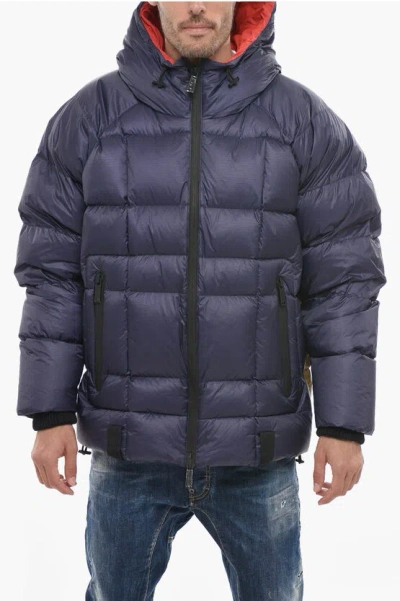 Dsquared2 Logo Printed Down Jacket With Zipped Pockets In Blue