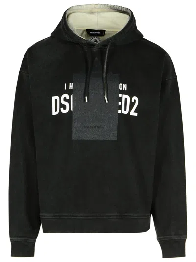 Dsquared2 Logo Printed Drawstring Hoodie In Black