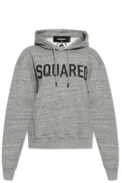 Dsquared2 Logo Printed Drawstring Hoodie In Grey