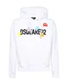 Dsquared2 Logo Printed Drawstring Hoodie In White