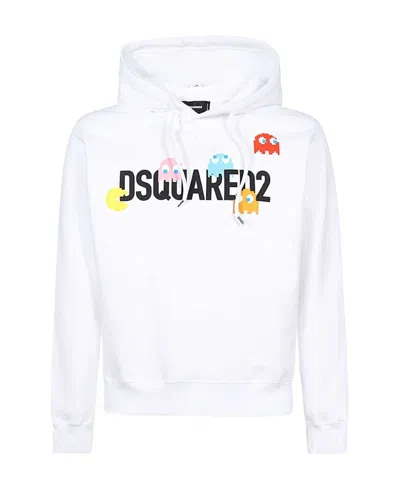 Dsquared2 Logo Printed Drawstring Hoodie In White