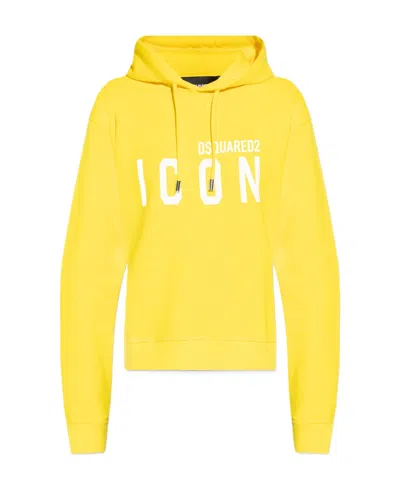 Dsquared2 Logo Printed Drawstring Hoodie In Yellow