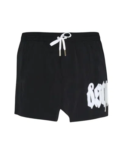 Dsquared2 Logo Printed Drawstring Swim Shorts In Black