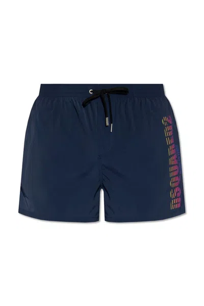 Dsquared2 Logo Printed Drawstring Swim Shorts In Navy